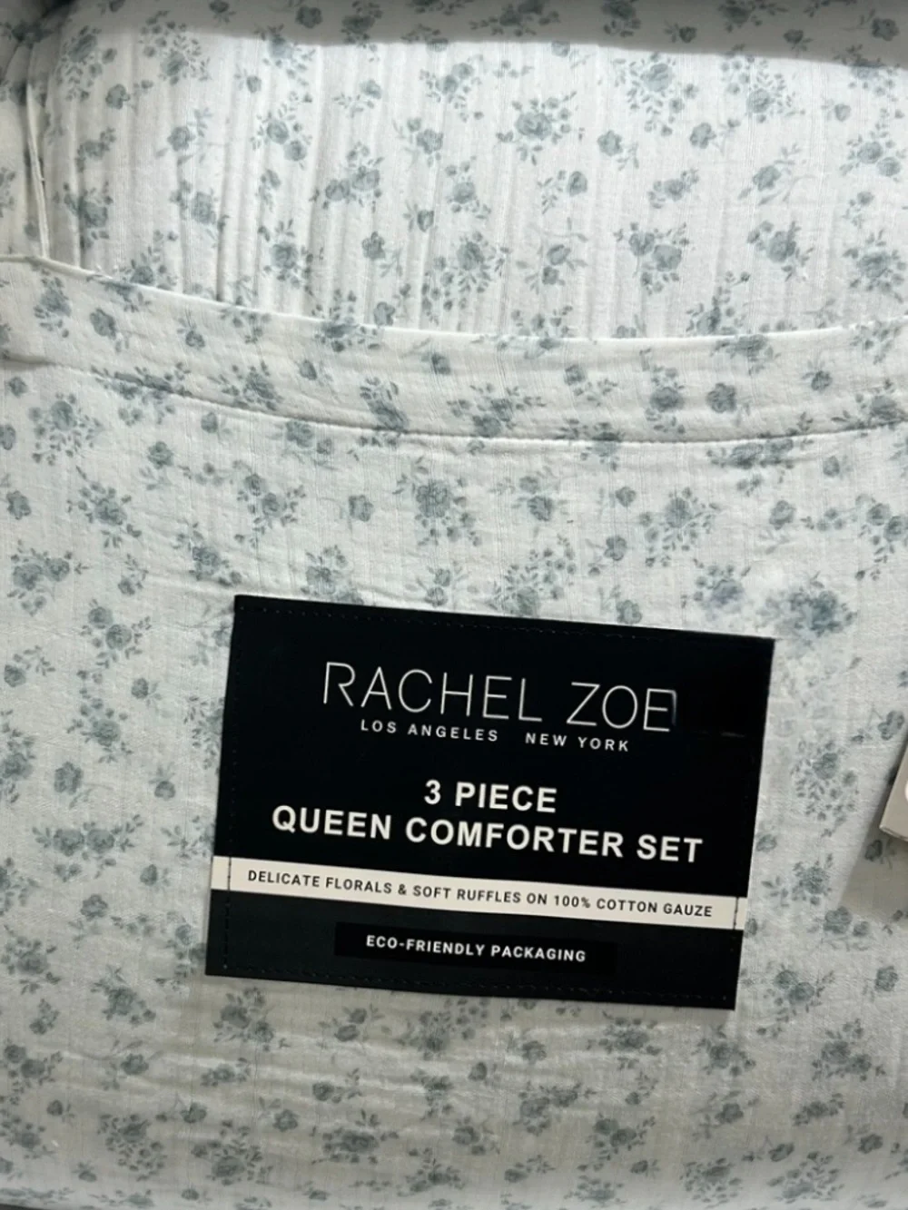 Rachel Zoe Florals and Soft Ruffles on Cotton Gauze Queen Comforter Set 90”x90”